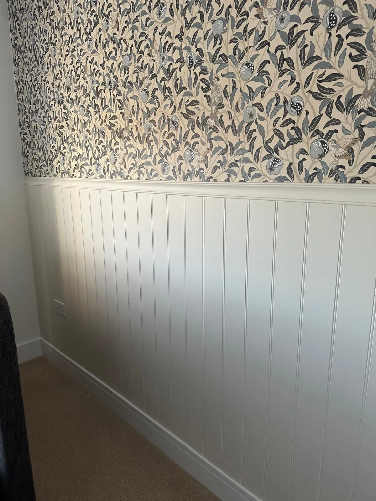 Tongue and groove and wallpaper detail