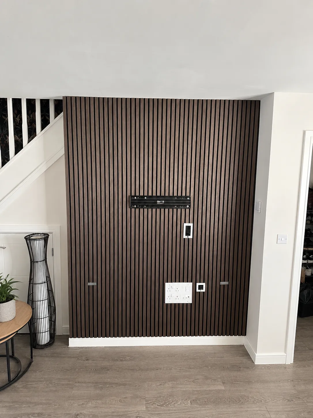 Walnut slat wall panelling